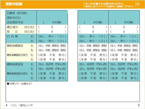 糖尿病眼手帳２